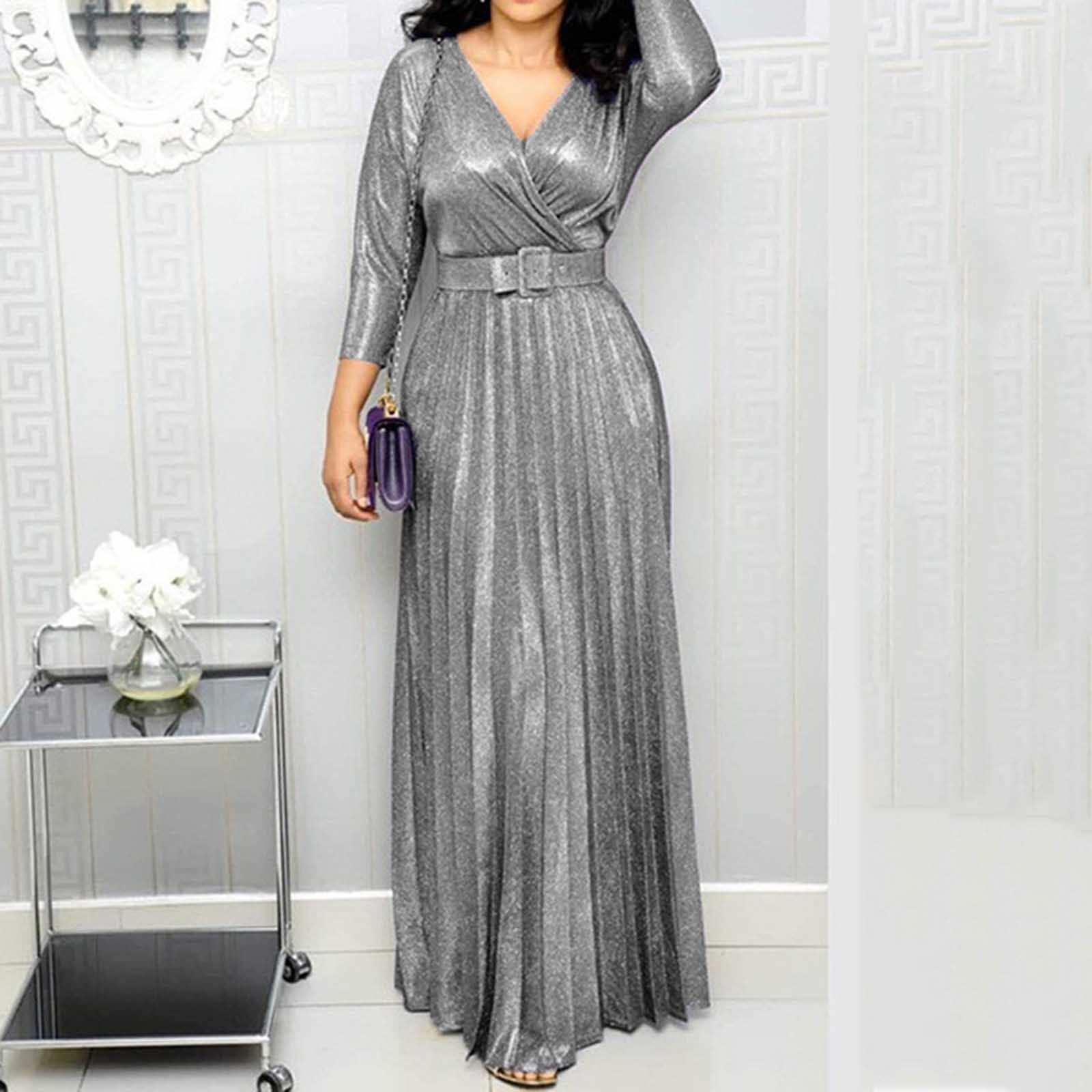 IDALL Wedding Guest Dresses,Prom Dresses 2022 Sexy Deep V Neck Skirt  Sequined Bling Shiny Elegant Casual Gown Plus Size Women Evening Dress Maxi  Dresses,Formal Dresses,Graduation Dress Silver Dress S - Walmart.com