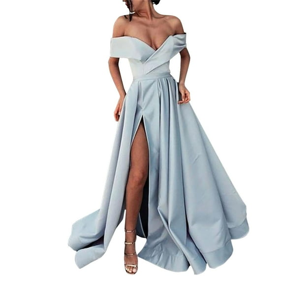 IDALL Wedding Guest Dresses,Prom Dresses Cocktail Ladies Chiffon Temperament French Retro Summer Cocktail Low Cut Wedding Fit Plain Maxi Dresses,Formal Dresses,Graduation Dress White Dress XL