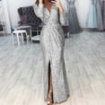 thumbnail image 1 of IDALL Wedding Guest Dresses,Prom Dresses Fashion Women Solid Color Long Sleeve V-Neck Long Formal Dress Maxi Dresses,Formal Dresses,Graduation Dress White Dress S, 1 of 8