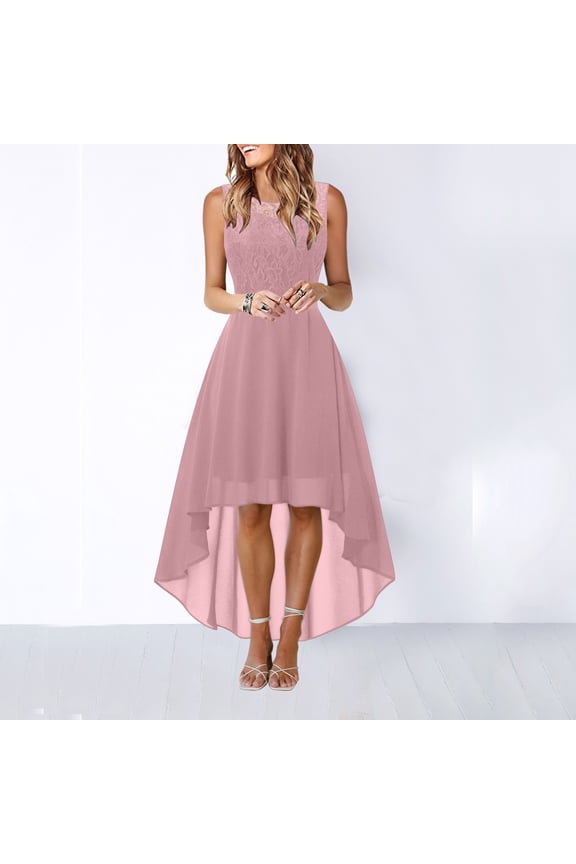 Wedding Guest Dresses,Prom Dresses Lace Dress Bow Belt Elegant Irregular Length Dress Sleeveless Chiffon Dress Bridesmaid Cocktail Party Dress Maxi Dresses,Formal Dresses Pink Dress 3XL