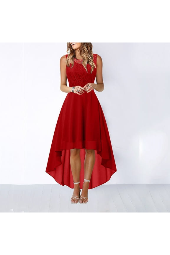 Wedding Guest Dresses,Prom Dresses Lace Dress Bow Belt Elegant Irregular Length Dress Sleeveless Chiffon Dress Bridesmaid Cocktail Party Dress Maxi Dresses,Formal Dresses Red Dress 3XL