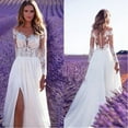 thumbnail image 1 of IDALL Wedding Guest Dresses,Prom Dresses Long-Sleeved See-Through Lace Wedding Dress Bridesmaid Dress Dress Temperament Prom Evening Dress Split Long Skirt Maxi Dresses,Formal Dresses White Dress L, 1 of 9