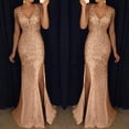 thumbnail image 1 of IDALL Wedding Guest Dresses,Prom Dresses Women Sequin Prom Party Ball Gown Sexy Gold Evening Bridesmaid V Neck Long Dress Maxi Dresses,Formal Dresses,Graduation Dress Gold Dress L, 1 of 5