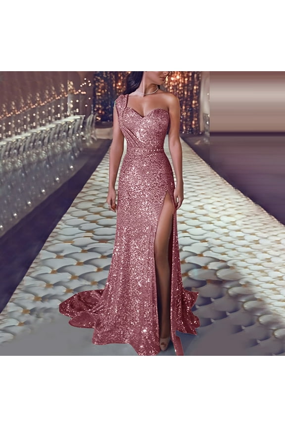 Wedding Guest Dresses,Prom Dresses Women Sequin Prom Party Gown Sexy Gold Evening Bridesmaid V Neck Long Dress Maxi Dresses,Formal Dresses,Graduation Dress Rose Gold Dress L
