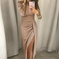 thumbnail image 1 of IDALL Wedding Guest Dresses,Prom Dresses Women's Bag Hip Slit One-neck Dress Shiny Dress Dinner Dress Maxi Dresses,Formal Dresses,Graduation Dress Rose Gold Dress 2XL, 1 of 5