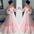 thumbnail image 1 of IDALL Wedding Guest Dresses,Prom Dresses Women's Cute Solid Color Long Sleeve Slash-Neck Fashion Gauze Long Full Dress Maxi Dresses,Formal Dresses,Wedding Dress Pink Dress 2XL, 1 of 7