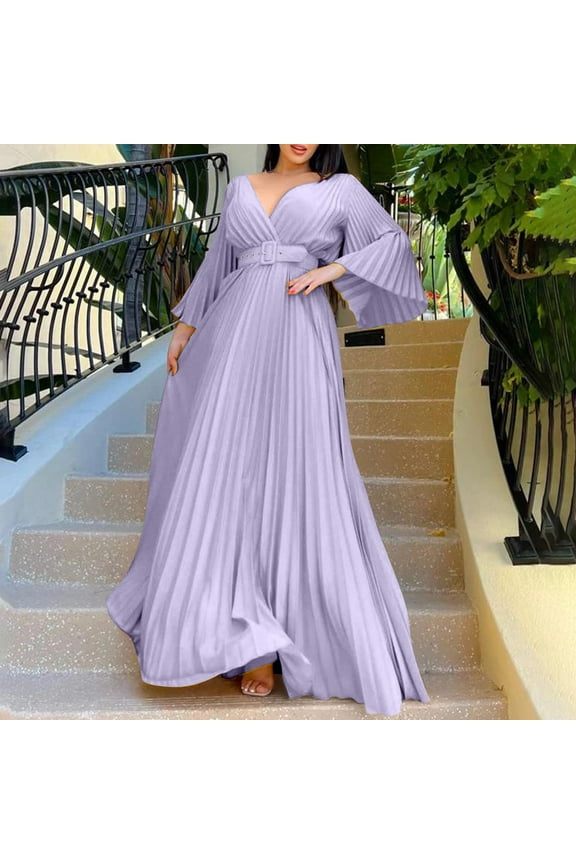 Wedding Guest Dresses,Prom Dresses Womens Deep V Neck Plus Size Evening Dress Long Sleeves With Belt Plus Size Dresses,Maxi Dresses,Formal Dresses Gray Dress 3XL