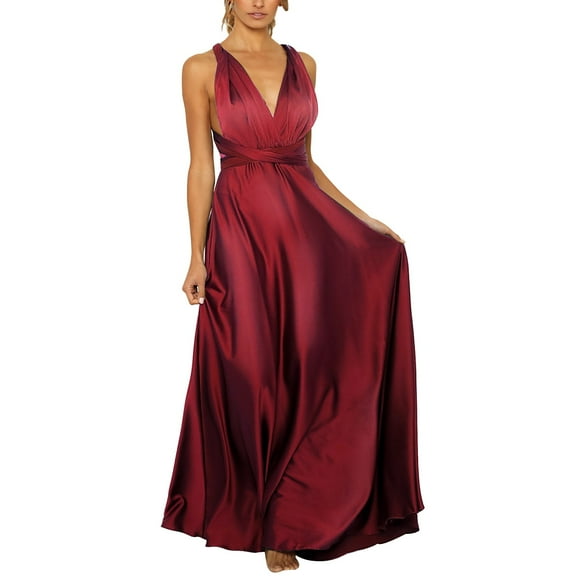 IDALL Wedding Guest Dresses,Prom Dresses es Ladies Long Women Elegant Halter Backless Crisn Satin Spaghetti Party Wedding Evening Party Dress Maxi Dresses,Formal Dresses,Graduation Dress Red Dress L