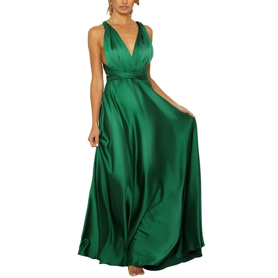 IDALL Wedding Guest Dresses,Prom Dresses es Ladies Long Women Elegant Halter Backless Crisn Satin Spaghetti Party Wedding Evening Party Dress Maxi Dresses,Formal Dresses,Graduation Dress Green Dress L