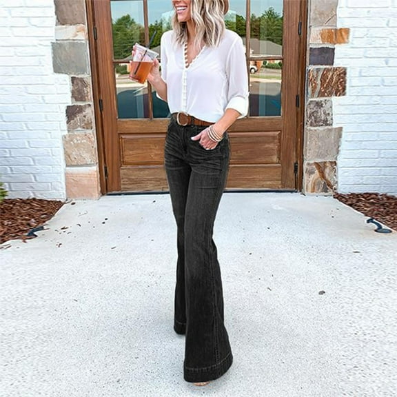 IDALL Wide Leg Jeans Woman Wide Leg Pants Women Hight Waisted Wide Leg Denim Jeans Stretch Slim Pants Length Jeans Straight Leg Jeans Baggy Jeans Black M