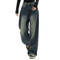 thumbnail image 1 of IDALL Wide Leg Pants Woman Baggy Jeans Women High Waisted Slimming Straight Tube Loose American Retro High Street Denim Casual Wide Leg Pants Lounge Pants Women High Waisted Pants Blue L, 1 of 9