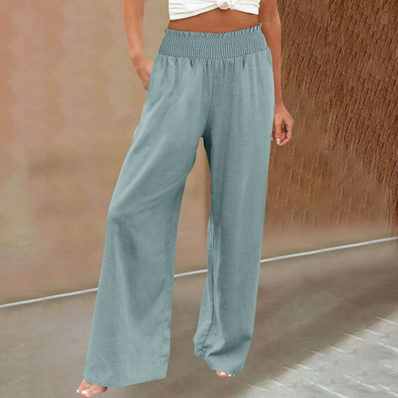 IDALL Wide Leg Pants Woman Business Casual Pants Women's Casual Loose Yoga Sweatpants Comfy High Waisted Sports Athletic Lounge Pants with Pockets Joggers for Women Womens Pants Blue 3 3XL