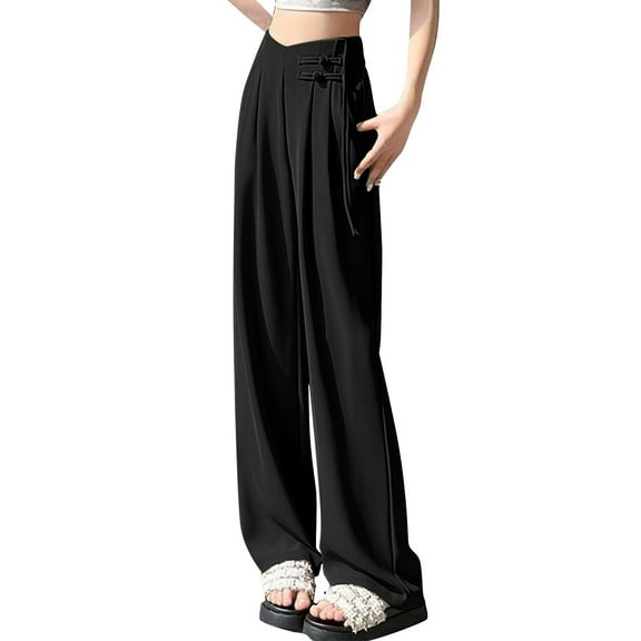 IDALL Wide Leg Pants Woman Dress Pants Women Buttoned Straight Leg Suit Pants For Women High Waist Casual Pants Wide Leg Trousers High Waisted Pants Womens Pants Black M