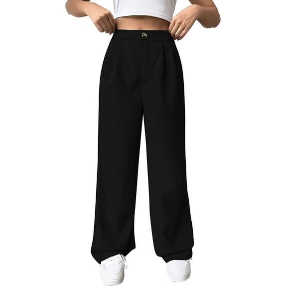 IDALL Wide Leg Pants Woman Dress Pants Women Womens Casual Wide Leg Dress Pants High Waist Tailored Down Pants With Pockets High Waisted Pants Womens Pants Black S