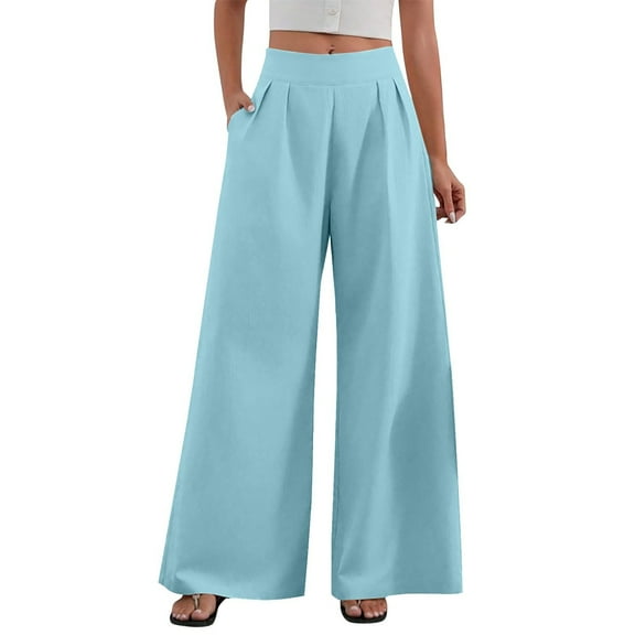 IDALL Wide Leg Pants Woman High Waisted Pants Wide Leg Tailored Pants For Women Casual High Waist Suit Pants Baggy Pants Womens Pants Blue 2 M