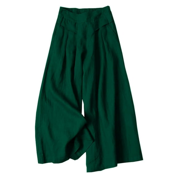 IDALL Wide Leg Pants Woman High Waisted Pants Women Palazzo Pants Summer Linen Casual High Waist Wide Leg Flowy Culotte Pants Yoga Sweatpants Baggy Pants Womens Pants Green S