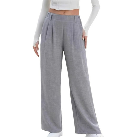 IDALL Wide Leg Pants Woman High Waisted Pants Women's Wide Leg Pants High Waisted Business Work Casual Pants 2025 Summer Comfy Palazzo Pants With Pockets Baggy Pants Womens Pants Gray S