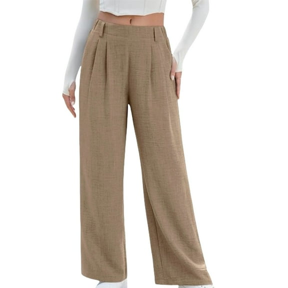 IDALL Wide Leg Pants Woman High Waisted Pants Women's Wide Leg Pants High Waisted Business Work Casual Pants 2025 Summer Comfy Palazzo Pants With Pockets Baggy Pants Womens Pants Coffee L