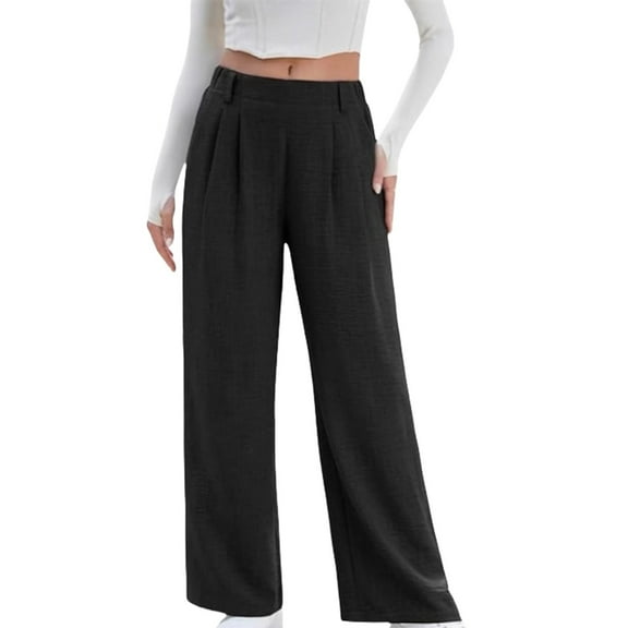 IDALL Wide Leg Pants Woman High Waisted Pants Women's Wide Leg Pants High Waisted Business Work Casual Pants 2025 Summer Comfy Palazzo Pants With Pockets Baggy Pants Womens Pants Black L
