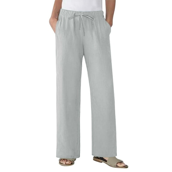 IDALL Wide Leg Pants Woman Linen Pants Women Women's Fashionable And Casual Solid Color Cotton Linen Drawstring Loose Casual Wide Leg Trousers Baggy Pants Womens Pants Gray S