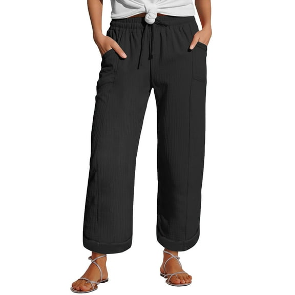 IDALL Wide Leg Pants Woman Lounge Pants Women Linen Pants Muslim Pants Lightweight Pants With Pockets Baggy Pants Womens Pants Black XL