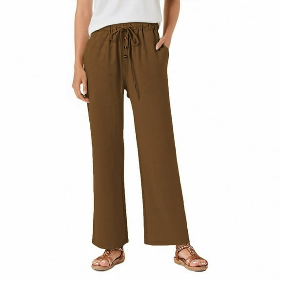 IDALL Wide Leg Pants Woman Lounge Pants Women Linen Pants Women's Lightweight Cargo Pants Jogging Bottoms Plain Elegant Hiking Pants Oversized Festive Pants Baggy Pants Womens Pants Coffee L