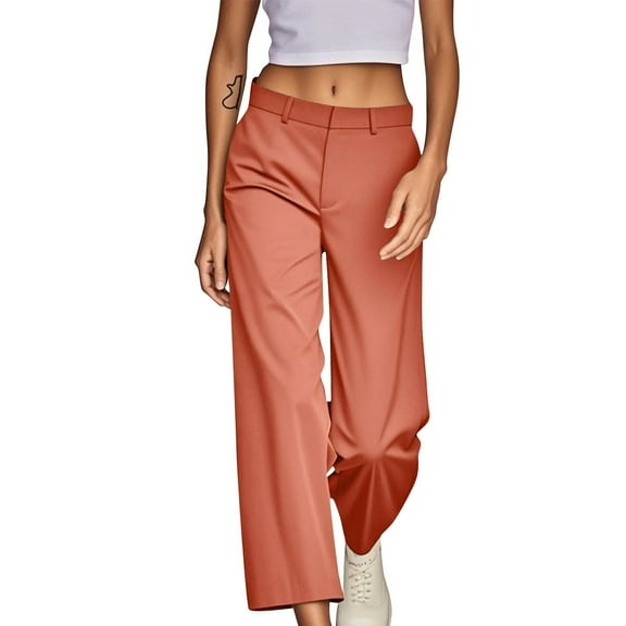 IDALL Wide Leg Pants Woman Lounge Pants Women Pants Women High Waisted Casual Business Pants Slacks Wide Leg Work Pants With Pockets Baggy Pants Womens Pants Orange S