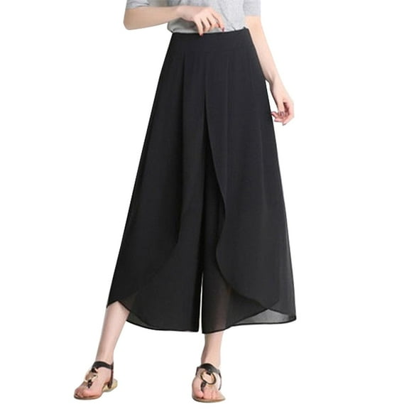 IDALL Wide Leg Pants Woman Lounge Pants Women Woman Summertime Loose Solid Color Thin Slim Ninth Chiffon High Waisted Pants Baggy Pants High Waisted Pants Black M