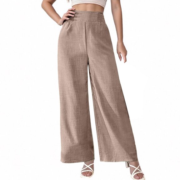IDALL Wide Leg Pants Woman Lounge Pants Women Women Casual Palazzo Pants Boho Wide Leg Pants High Elastic Waist Summer Loose Beach Travel Vacation Baggy Pants Womens Pants Coffee M