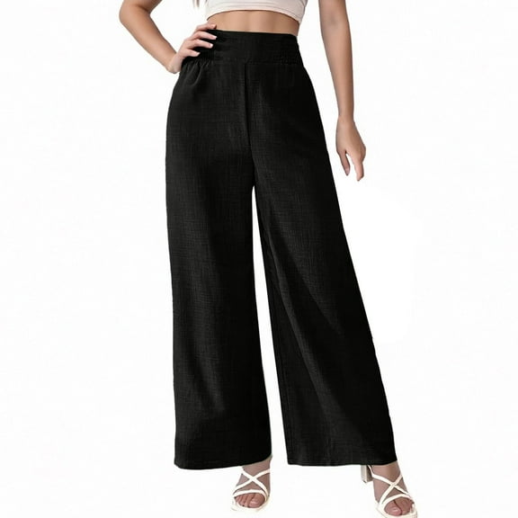 IDALL Wide Leg Pants Woman Lounge Pants Women Women Casual Palazzo Pants Boho Wide Leg Pants High Elastic Waist Summer Loose Beach Travel Vacation Baggy Pants Womens Pants Black S