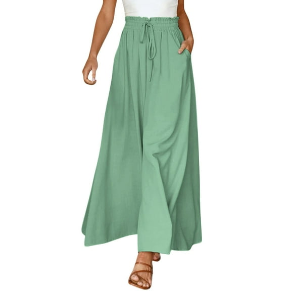 IDALL Wide Leg Pants Woman Lounge Pants Women Women Flowy Ruffle Solid Color Drawstring Waist Pants Baggy Pants Women'S Pants Green 1 2XL