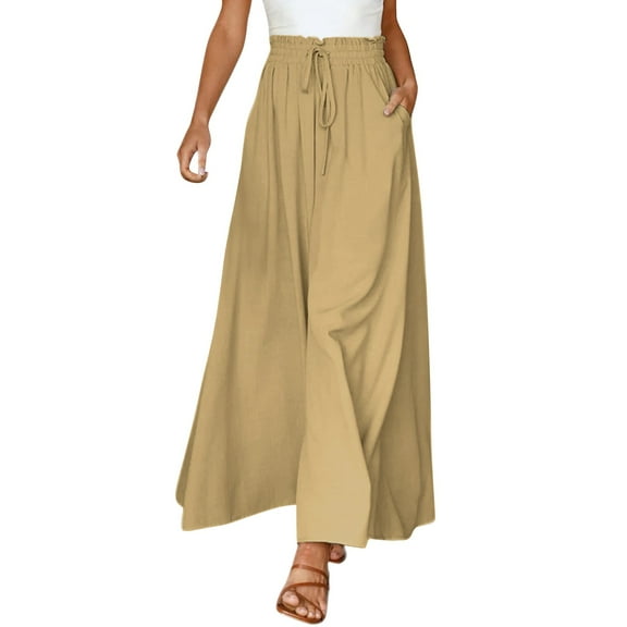 IDALL Wide Leg Pants Woman Lounge Pants Women Women Flowy Ruffle Solid Color Drawstring Waist Pants Baggy Pants Women'S Pants Yellow L