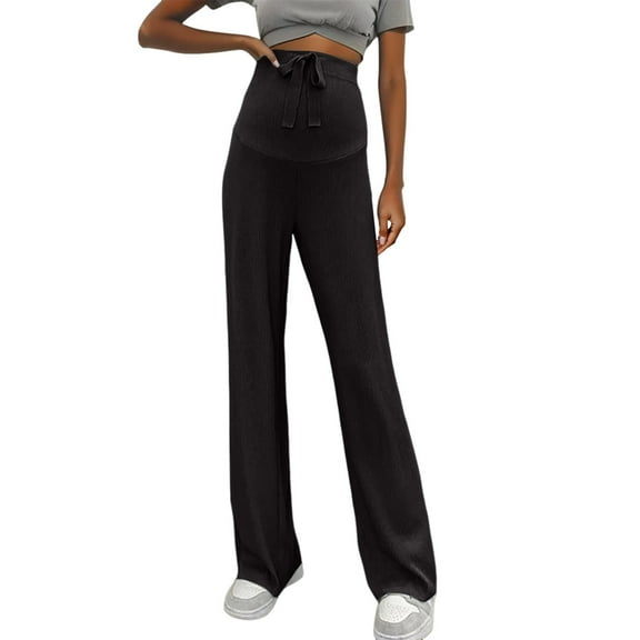 IDALL Wide Leg Pants Woman Lounge Pants Women Women's Ice Wide Leg Pants Summer Drape Straight Leg Pants Maternity Wear Pants Baggy Pants Womens Pants Black L