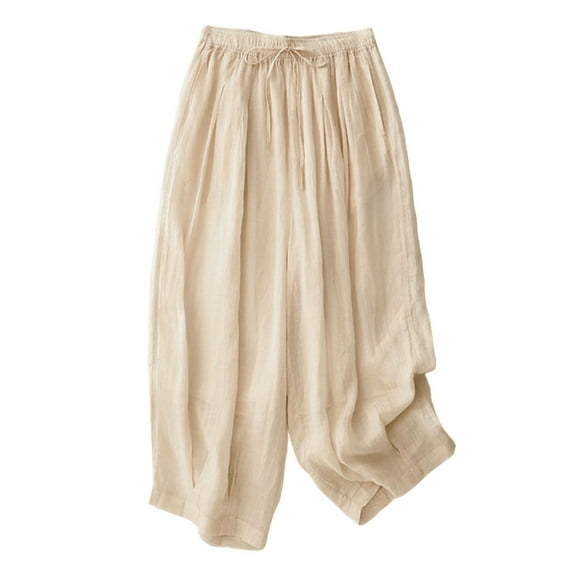 IDALL Wide Leg Pants Woman Lounge Pants Women Women's Large Size Loose Women's Literary Nine Credit Cotton Leisure Pants Elastic Waist Casual Pants Plus Size Pants Womens Pants Beige L