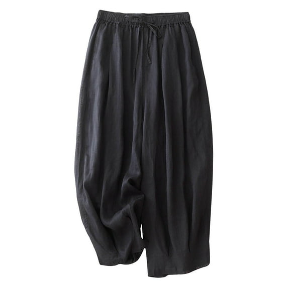 IDALL Wide Leg Pants Woman Lounge Pants Women Women's Large Size Loose Women's Literary Nine Credit Cotton Leisure Pants Elastic Waist Casual Pants Plus Size Pants Womens Pants Blue XL