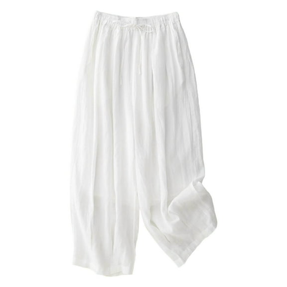 IDALL Wide Leg Pants Woman Lounge Pants Women Women's Large Size Loose Women's Literary Nine Credit Cotton Leisure Pants Elastic Waist Casual Pants Plus Size Pants Womens Pants White M