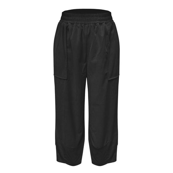 IDALL Wide Leg Pants Woman Lounge Pants Women Women's Linen Wide Leg Pants Casual Loose High Waist Beach Haren Pants Pockets Baggy Pants Womens Pants Black L
