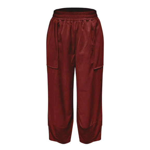 IDALL Wide Leg Pants Woman Lounge Pants Women Women's Linen Wide Leg Pants Casual Loose High Waist Beach Haren Pants Pockets Baggy Pants Womens Pants Red 2 M