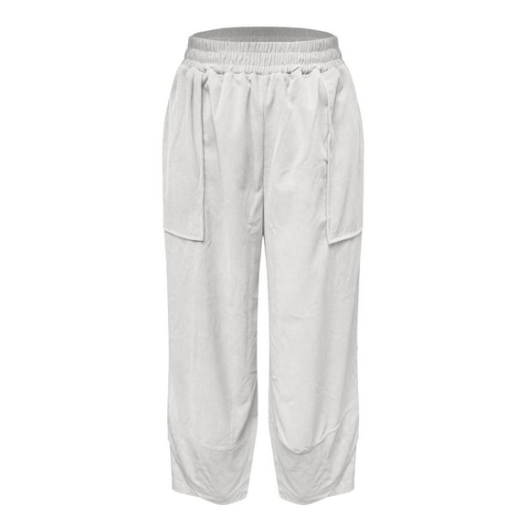 IDALL Wide Leg Pants Woman Lounge Pants Women Women's Linen Wide Leg Pants Casual Loose High Waist Beach Haren Pants Pockets Baggy Pants Womens Pants White 1 M