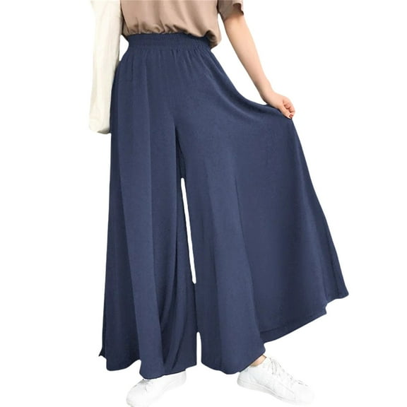 IDALL Wide Leg Pants Woman Lounge Pants Women Women's Loose Fit Large Size Elastic Waist Wide Leg Big Beach Casual Fashion Pants Baggy Pants Womens Pants Blue 3XL