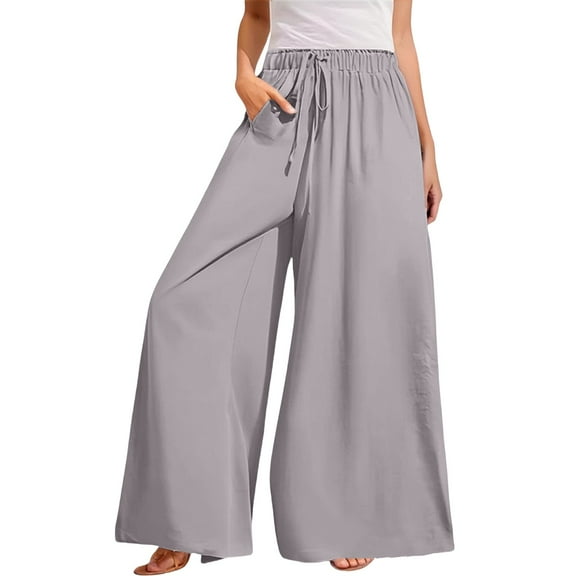IDALL Wide Leg Pants Woman Lounge Pants Women Womens Casual Wide Leg Pants High Waisted Adjustable Tie Knot Flowy Pants Beach Palazzo Pants For Women Baggy Pants Womens Pants Gray S