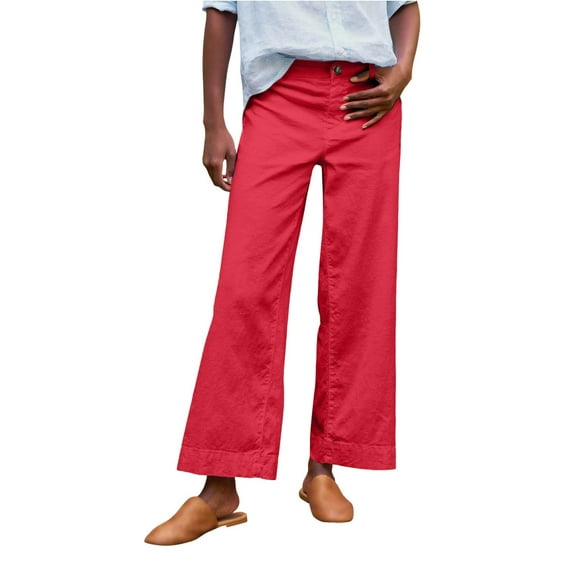IDALL Wide Leg Pants Woman Lounge Pants Women Womens Daily Elastic Waist Pockets Straight Solid Color Casual Pants Loose Long Trousers Baggy Pants Women'S Pants Red L