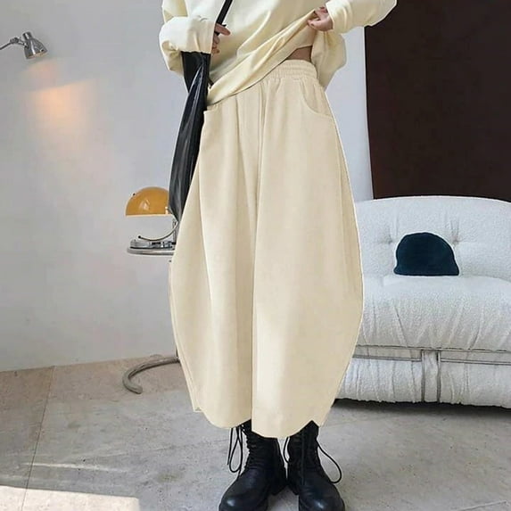 IDALL Wide Leg Pants Woman Womens Joggers Corduroy Barrel Pants Wide Leg Vintage Mid Baggy Pants Baggy Pants Summer Pants Beige L