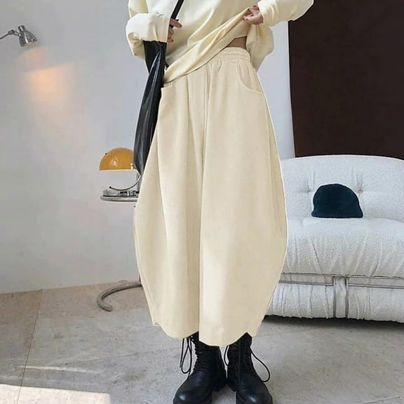 IDALL Wide Leg Pants Woman Womens Joggers Corduroy Barrel Pants Wide Leg Vintage Mid Baggy Pants Baggy Pants Summer Pants Beige M
