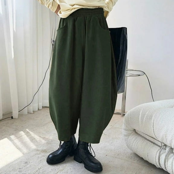 IDALL Wide Leg Pants Woman Womens Joggers Corduroy Barrel Pants Wide Leg Vintage Mid Baggy Pants Baggy Pants Summer Pants Green M