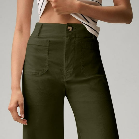 IDALL Wide Leg Pants Woman Womens Joggers Fashion Solid Color Elastic Long Pants Leisure Trousers Baggy Pants Summer Pants Army Green S