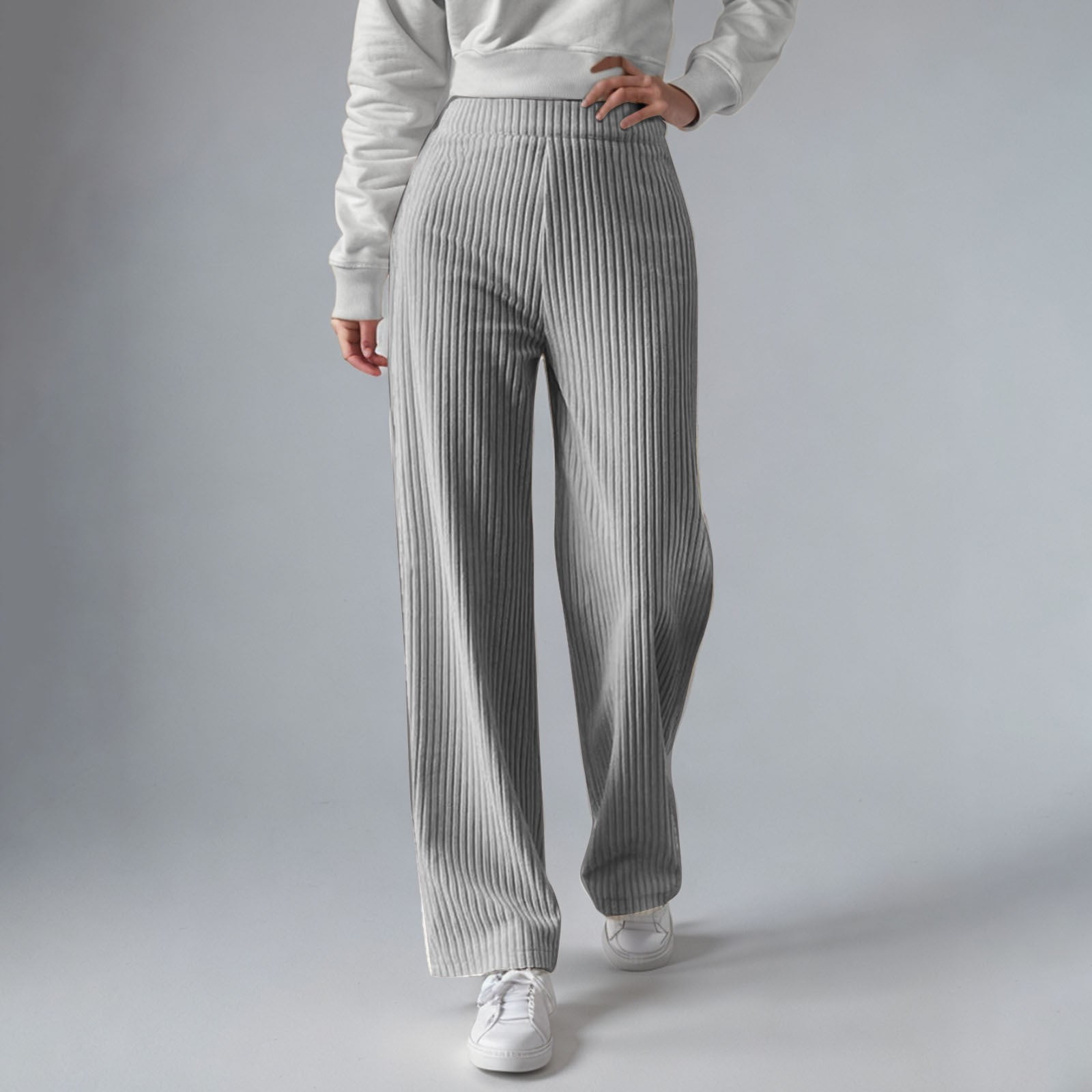 Women's High-Waisted Knitted Wide-Leg Pants