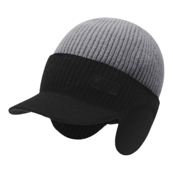 IDALL Winter Beanie with Brim and Ear Flaps for Men, Knitted hat with Fleece Lining for Warmth Caps for Men Women Gray One Size
