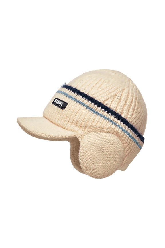 Winter Hats with Brim and Ear Flap Fleece Winter Beanie Hat Outdoor Warm Lined Knit Hat for Men Women Z2 Beige One Size