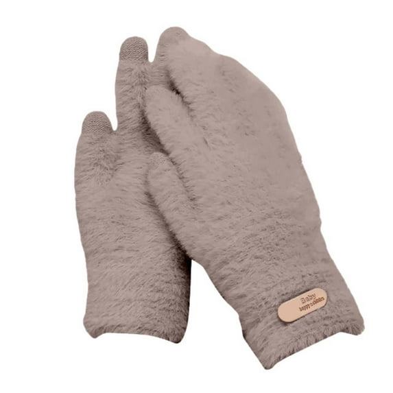IDALL Winter Knit Gloves Warm Full Fingers Men Women with Upgraded Touch Screen - Anti-Slip Glove Fleece Lined Khaki One Size